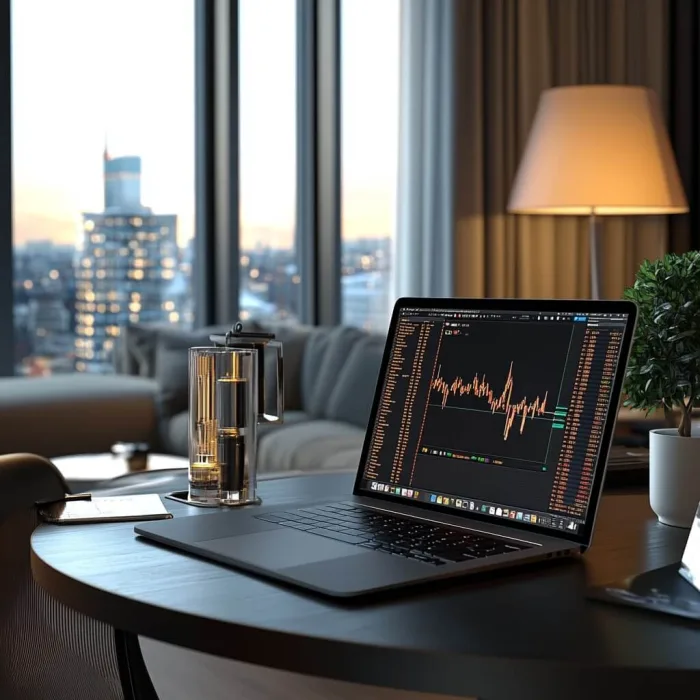 Portátil mostrando gráfico de trading