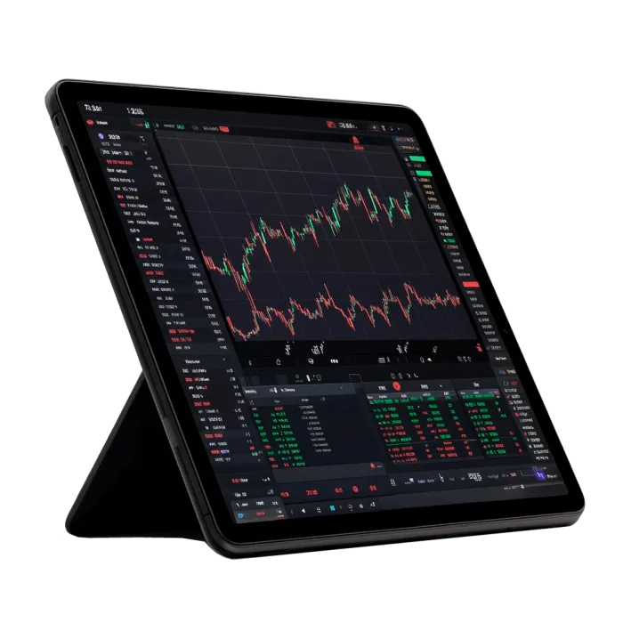Tableta mostrando panel de trading de acciones
