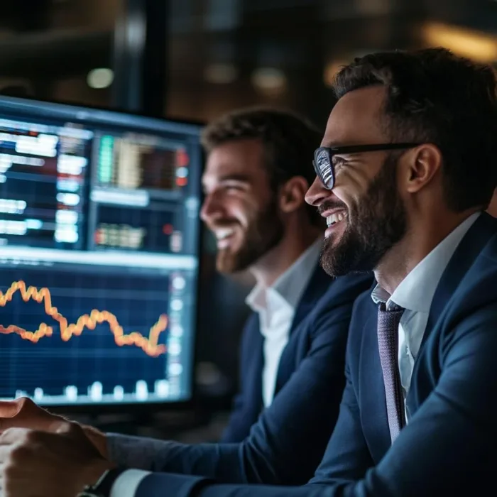Traders analizando gráficos de acciones